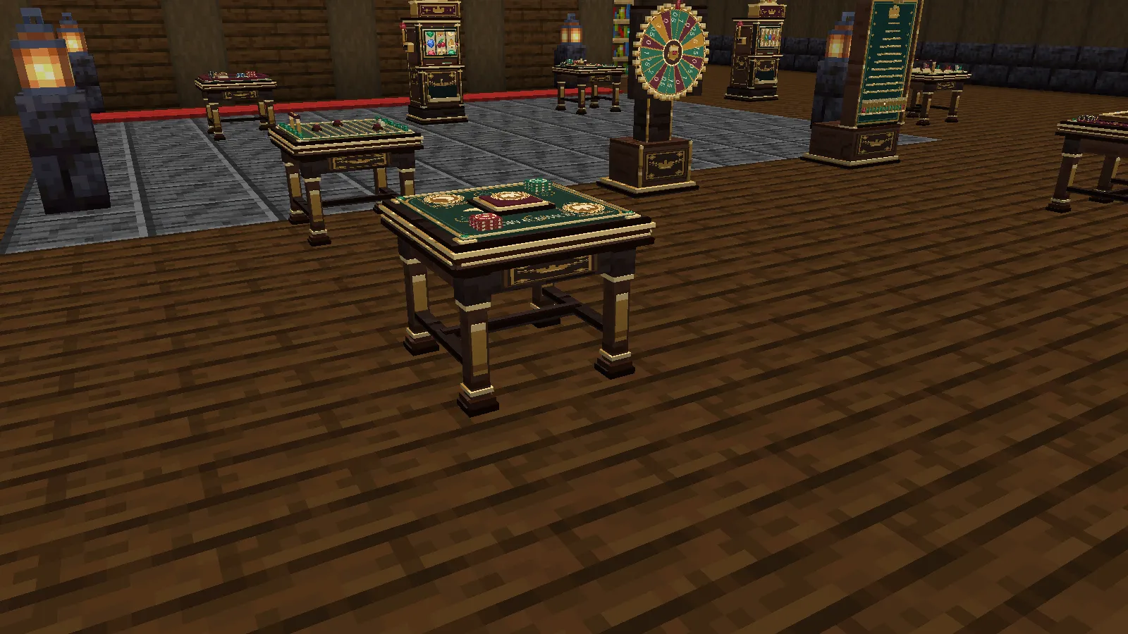Medieval Realm Casino game tables and machines in a demonstration room